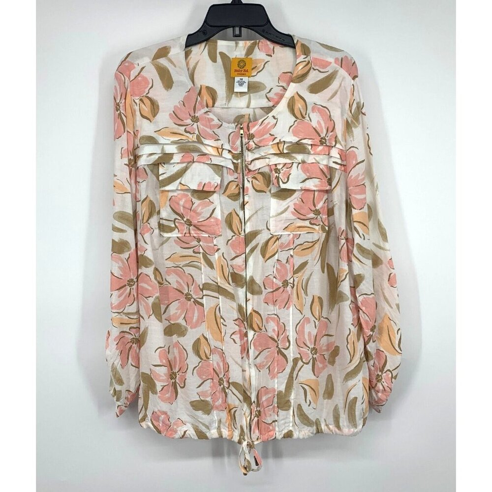Ruby Rd. Jacket Floral Print Full Zip Front Roll … - image 1